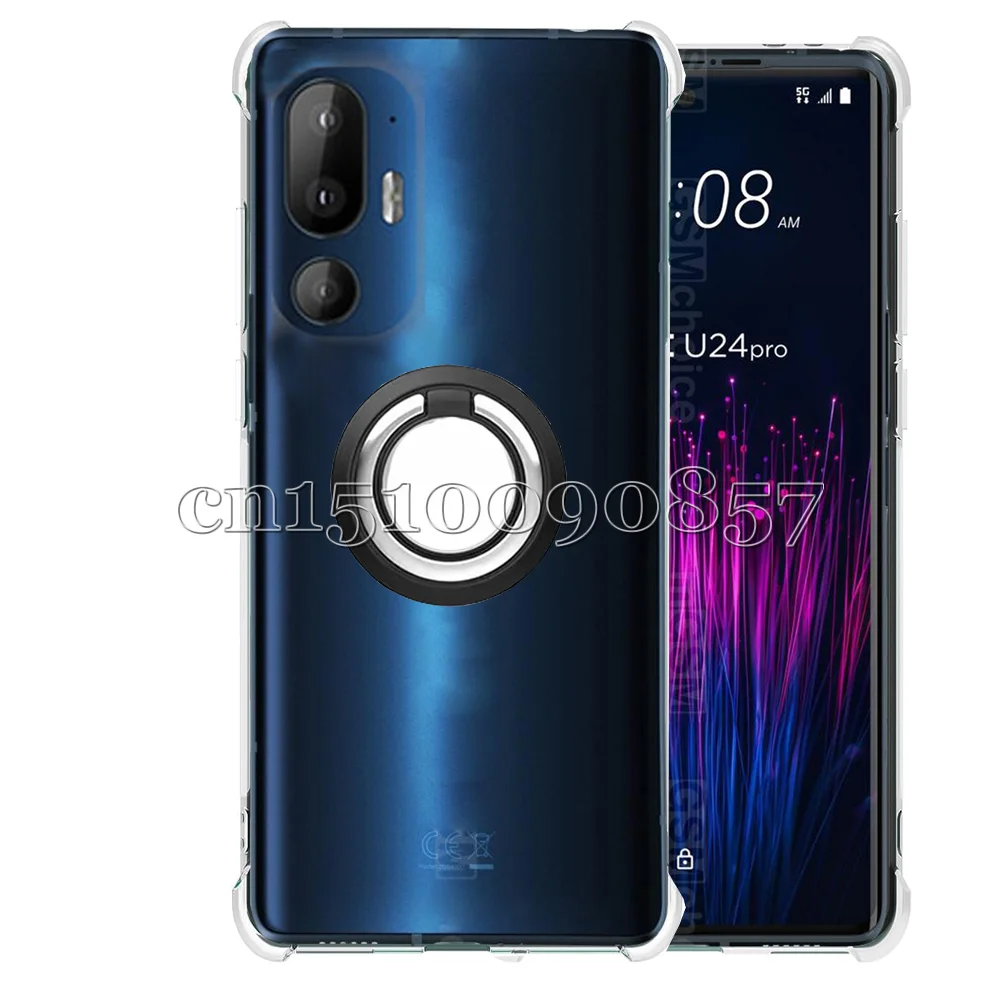 Soporte de anillo para HTC U24 Pro U24Pro, esquinas reforzadas, protección de cámara transparente, TPU suave, funda a prueba de golpes