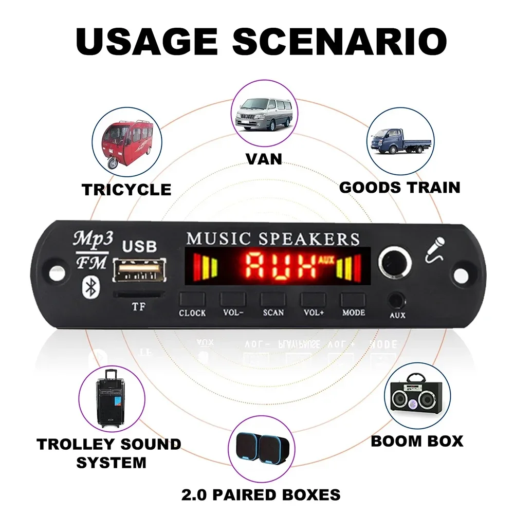 Amplificador de 80W, reproductor MP3 Bluetooth, 2x40W, reproductor de Audio estéreo HiFi, 7V-18V, placa decodificadora de MP3 DIY, módulo de Radio FM para coche, TF/USB/micrófono - imagen 2