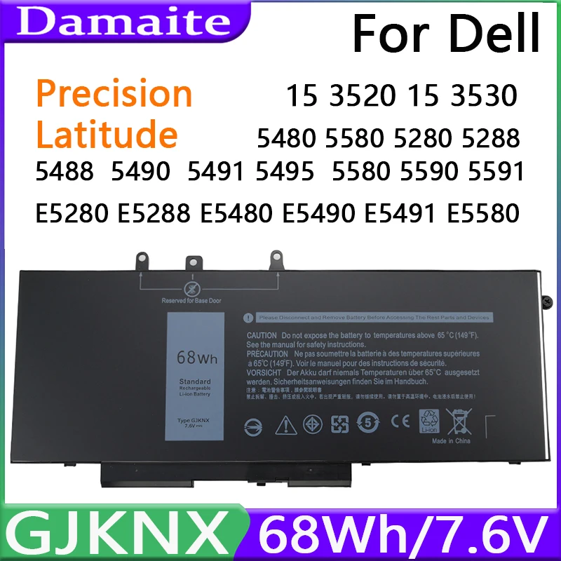 GJKNX-batería para portátil DELL Latitude E5480, 5580, 5490, 5590, DELL Precision M3520, M3530, GD1JP, DY9NT, 68WH, 7,6 V