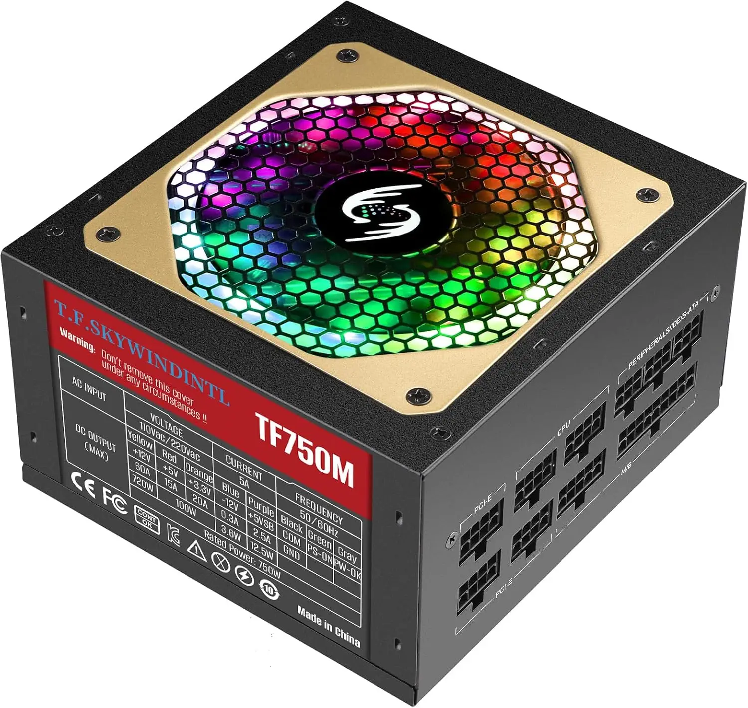 Fuente de alimentación ATX, fuente de alimentación para ordenador ARGB totalmente Modular de 750W con ventilador FDB de 120mm, potencia principal de 20 + 4 pines, voltaje completo 110/220V