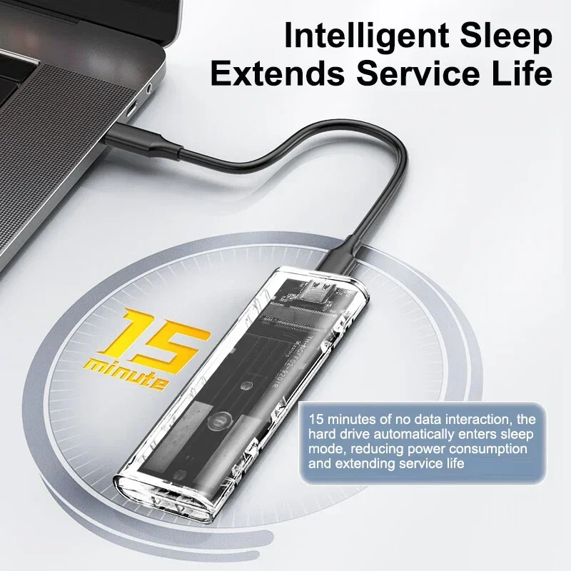 Caja M.2 NGFF SATA SSD USB tipo C caja de disco duro externo transparente herramienta gratis adaptador de carcasa de 5Gbps para 2230 2242 2260 2280 - imagen 3