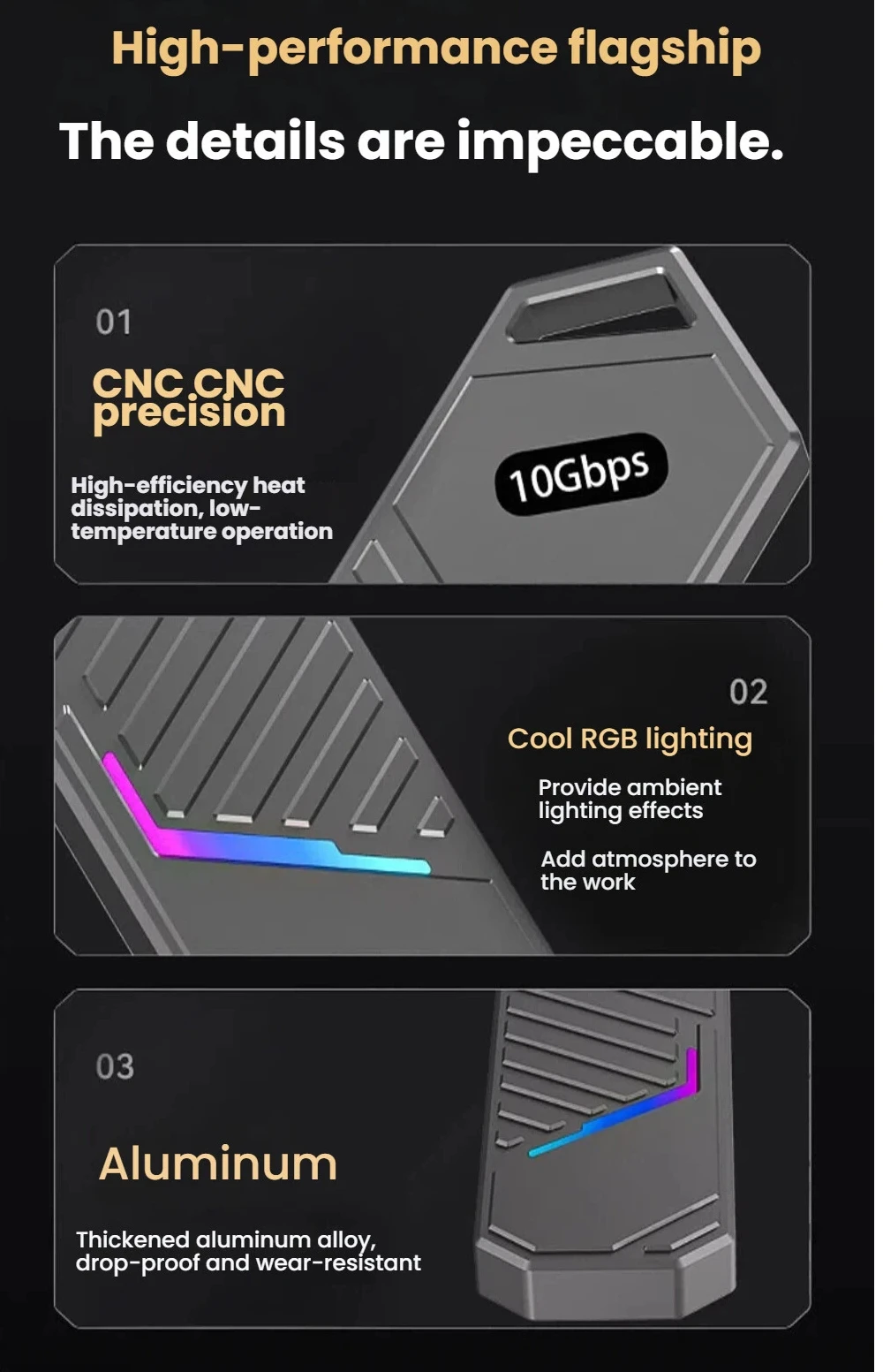 TISHRIC 10Gbps M.2 NVME SSD carcasa de disco duro externo CNC aleación de aluminio SATA protocolo simple/doble M2 caja de disco duro HDD - imagen 4