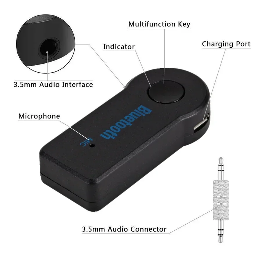 Receptor auxiliar Bluetooth 5,0 para coche, conector auxiliar de 3,5mm, música estéreo, Audio, transmisor de coche, amplificador de altavoz, adaptador inalámbrico con micrófono - imagen 2