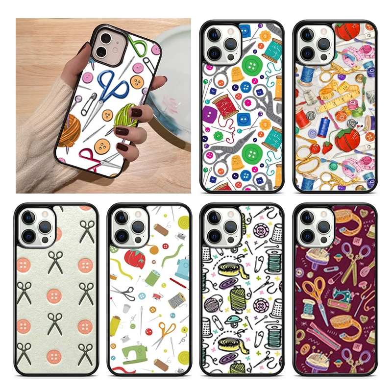 Funda de teléfono con botones de tijeras de coser para iPhone 17 Air 11 12 13 15 16 14 Pro MAX Plus