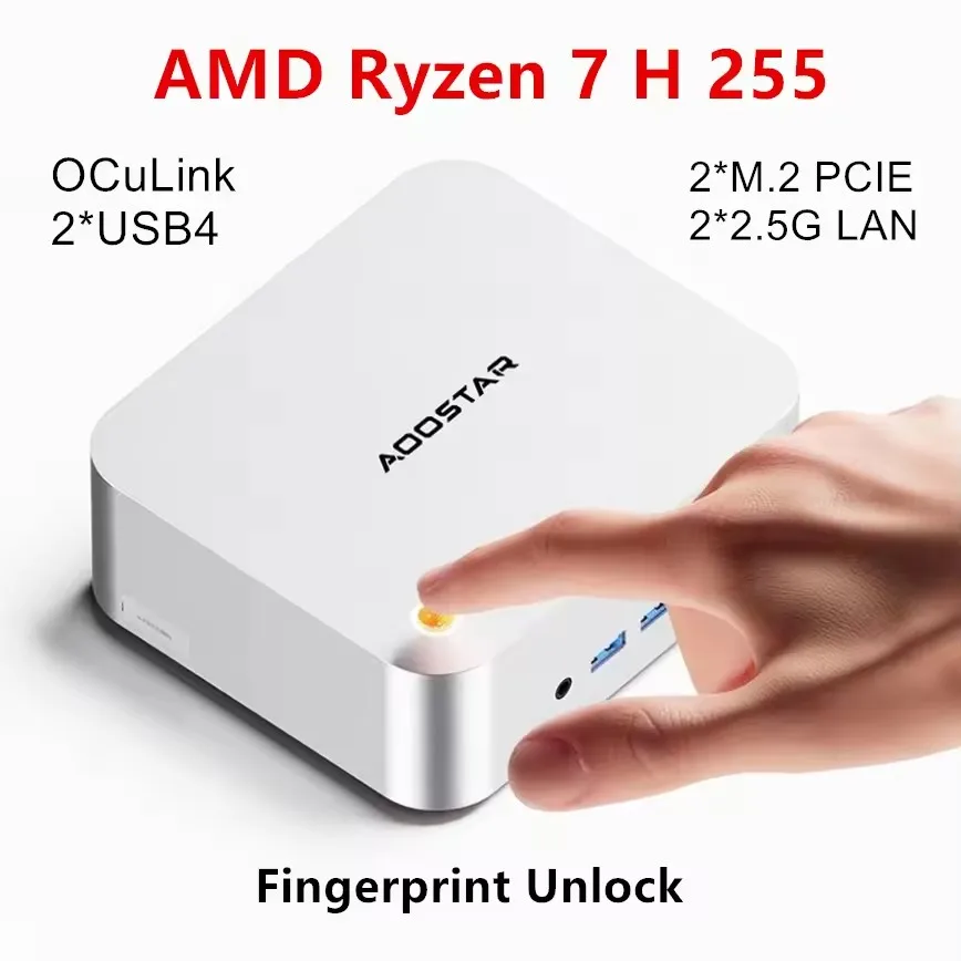 AOOSTAR MACO Mini PC AMD Ryzen 7 H255 Mini PC Windows 11 WiFi 6 USB4 PC para juegos DDR5 5600MHz compatible con 4 pantallas 4K/8K ordenador