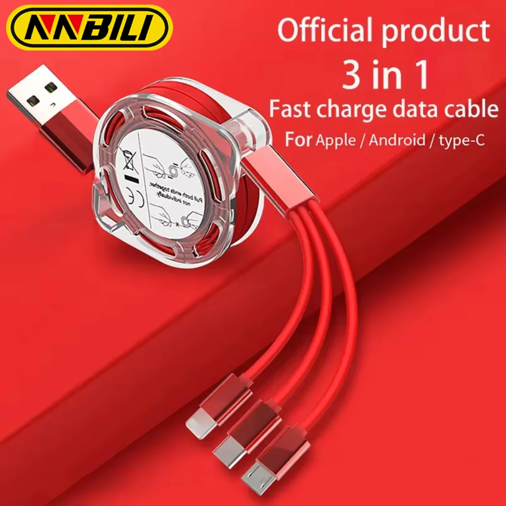El Cable telescópico NNBILI 3 en 1 es adecuado para Apple tipo C, teléfono móvil Android, Cable USB de carga rápida para Cable de iPhone HUWEI