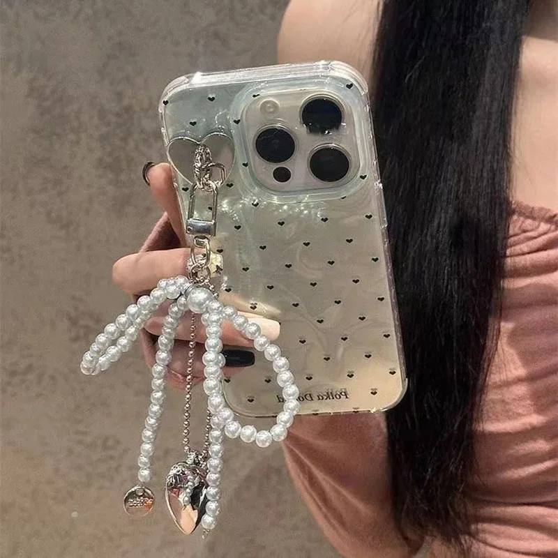 Funda de moda con lazo y corazón de amor para OPPO Reno 10 12 11 Pro 5G 11F 12F 8 7 4G 6 5 Lite 7Z 8Z Find X3 Lite, funda de teléfono con cuentas de perlas