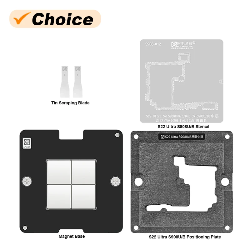 AMAOE S22 Ultra S908U/B juego de plataforma de estaño para plantar capa media para SAM SM-S908B/BE 70*70mm 0,12mm plantilla de Reballing BGA