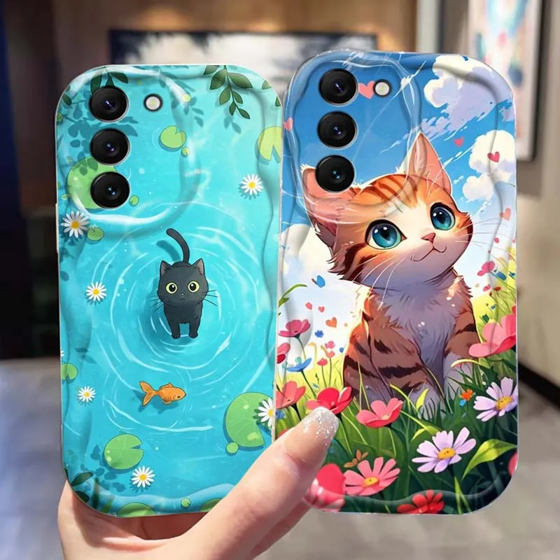 Oso gato arte lindo para Samsung S25 S24 S23 S22 S21 S20 A04 A05s A05 A06 Ultra Plus FE 5G onda aceite teléfono caso
