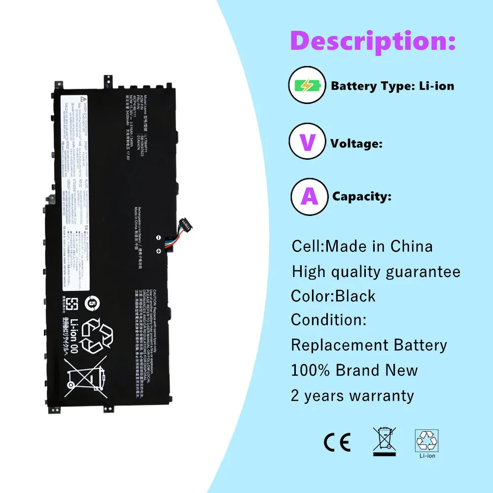 Batería de ordenador portátil L17M4P71 para Lenovo ThinkPad X1 Yoga 3. a generación 2018 Series L17C4P71 L17M4P73 01AV474 01AV475 01AV499 - imagen 3