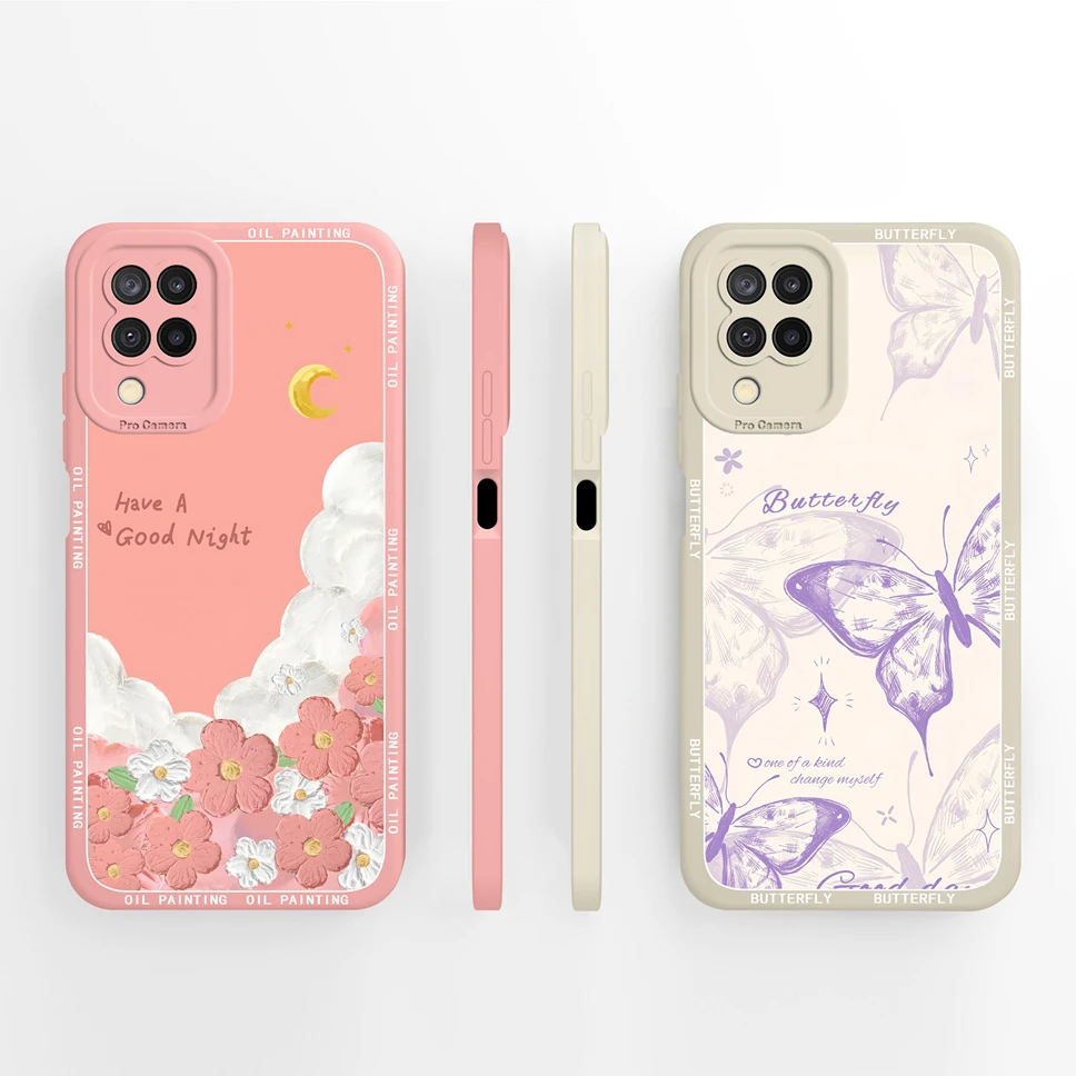 Para Samsung Galaxy A12 M12 F12 funda de teléfono flores elegantes silicona líquida antideslizante parachoques para SamsungM12 GalaxyF12 A 12 Shell - imagen 3