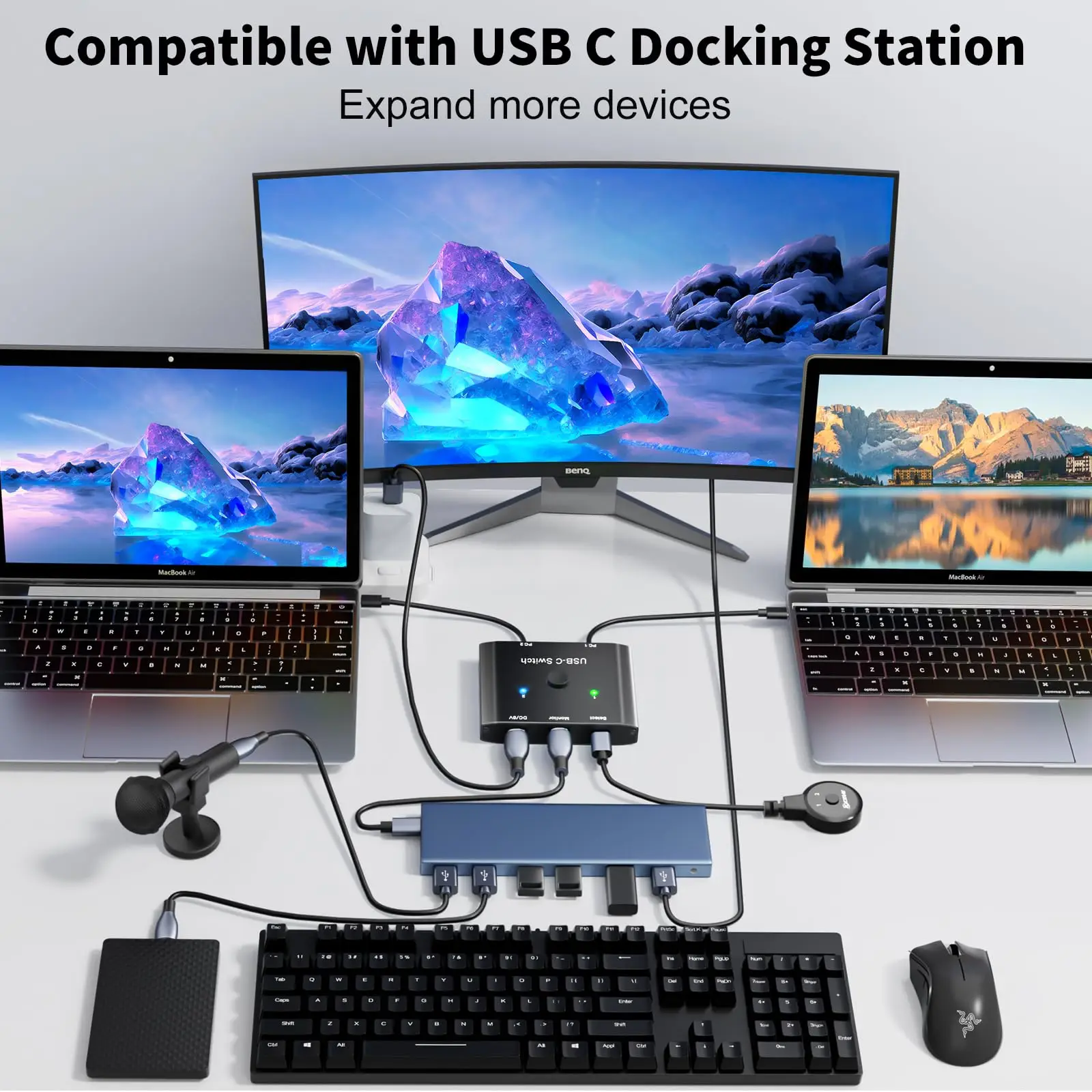 Conmutador USB C 2 en 1 salida, conmutador KVM KCEVE 2 portátiles 1 Monitor 4K @ 120Hz, carga PD 100W/USB 3,1 Gen 2/10Gbps/Control remoto con Cable - imagen 4