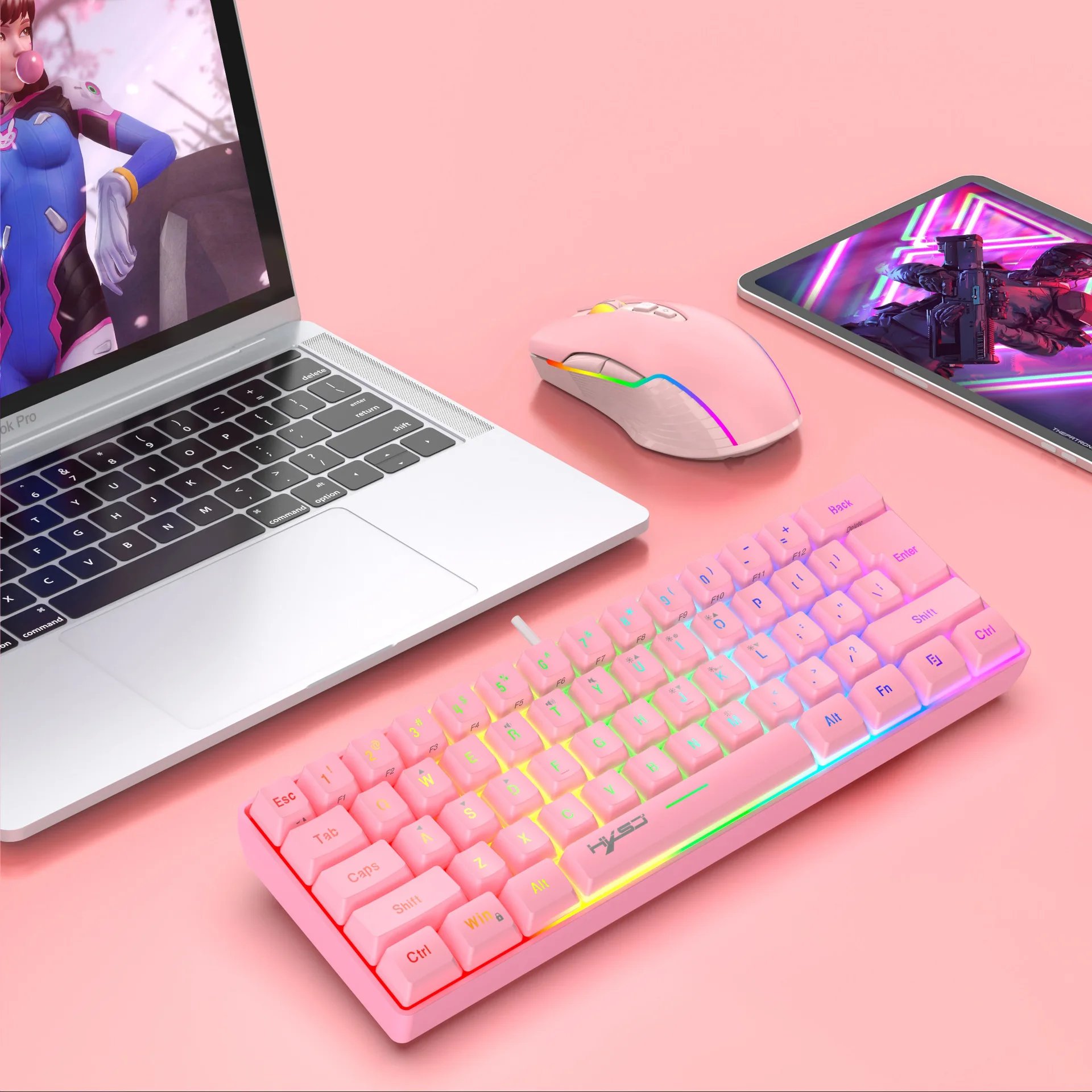 Nueva membrana de teclado con cable, juego de teclado y ratón para jugadores de 61 teclas, teclado retroiluminado RGB, teclados de ratón para juegos luminosos coloridos de 6 teclas - imagen 4