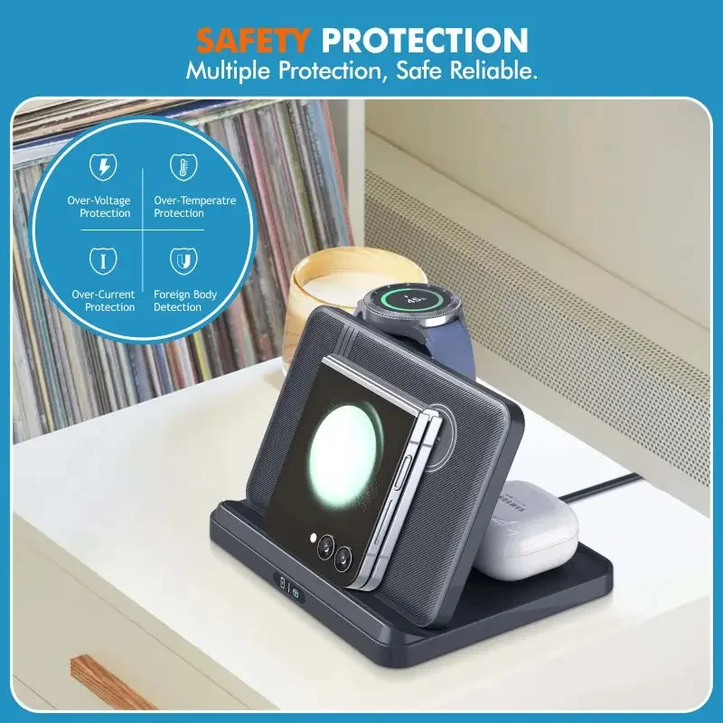 Soporte de cargador inalámbrico 3 en 1 para Samsung Z Fold Zflip5 S24 S23 Ultra Galaxy Watch 6 5 Buds2 estación de carga rápida plegable - imagen 5