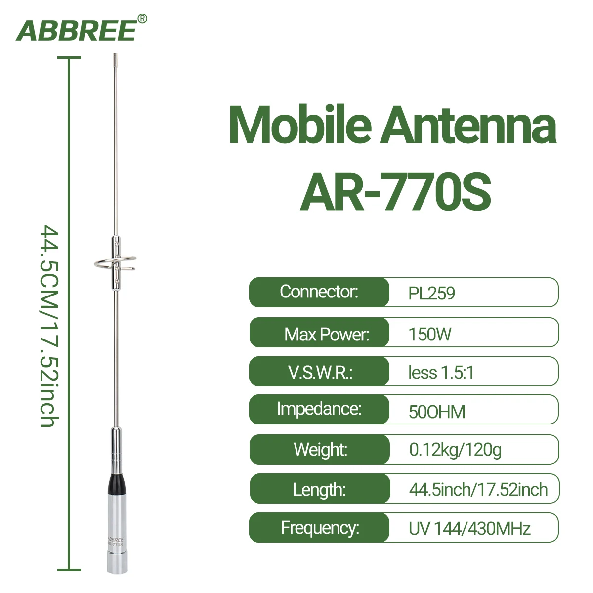 ABBREE AR-770S antena móvil para coche PL259 banda Dual de alta ganancia para TYT Baojie BJ-218 AR-2520 AR-M70 Radio móvil para coche aficionado - imagen 5