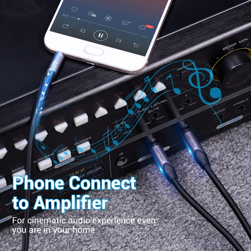 Vention Cable TRS de 3,5mm a doble 6,5mm AUX macho Mono 6,5 Jack a estéreo 3,5 Jack Cable de Audio para amplificador mezclador adaptador de 6,35mm - imagen 3
