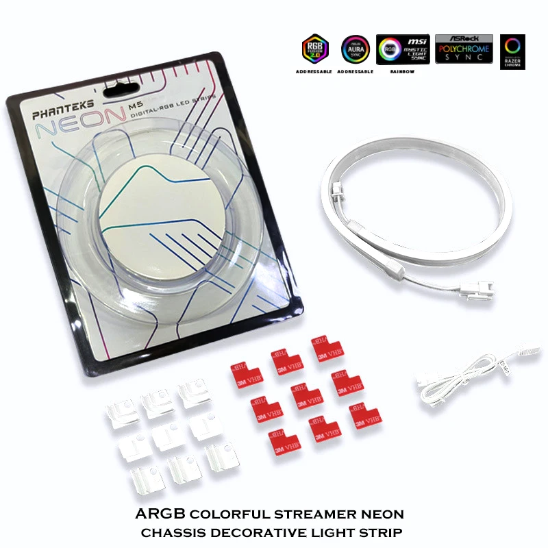 Phanteks RGB tira de luz LED de neón 5V 3 pines AURA para decoración de carcasa de ordenador MOD, negro/blanco 400/550/1000MM de longitud - imagen 5