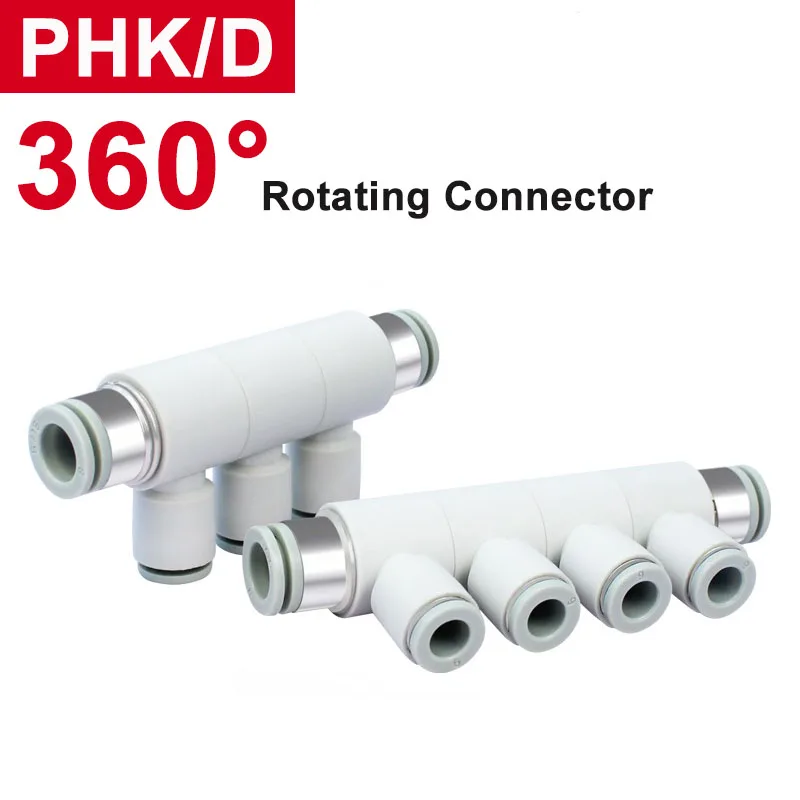 Conector giratorio neumático, conector de enchufe rápido PHK de cinco vías de diámetro Variable, conector de conexión rápida traqueal PHD de seis vías