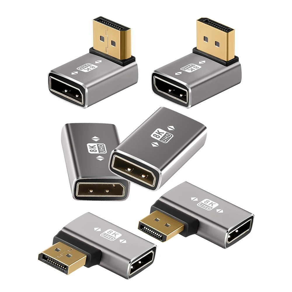Adaptador DisplayPort1.4 de 90 grados compatible con 8K @ 60Hz 4K @ 144Hz HDR Video aleación Shell DP Cable extensor para Monitor de computadora de escritorio