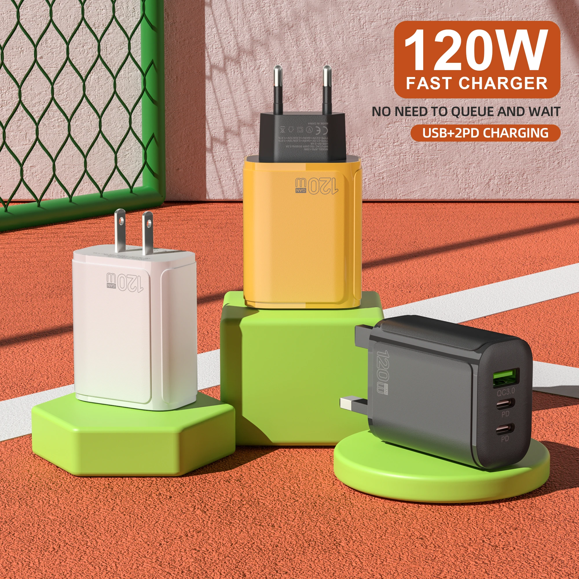 Xiaomi 120W carga rápida Dual PD cargador de teléfono móvil Ultra rápido QC3.0 cargadores USB tipo C adaptador de pared de 3 puertos enchufe UE/EE. UU./Reino Unido - imagen 4