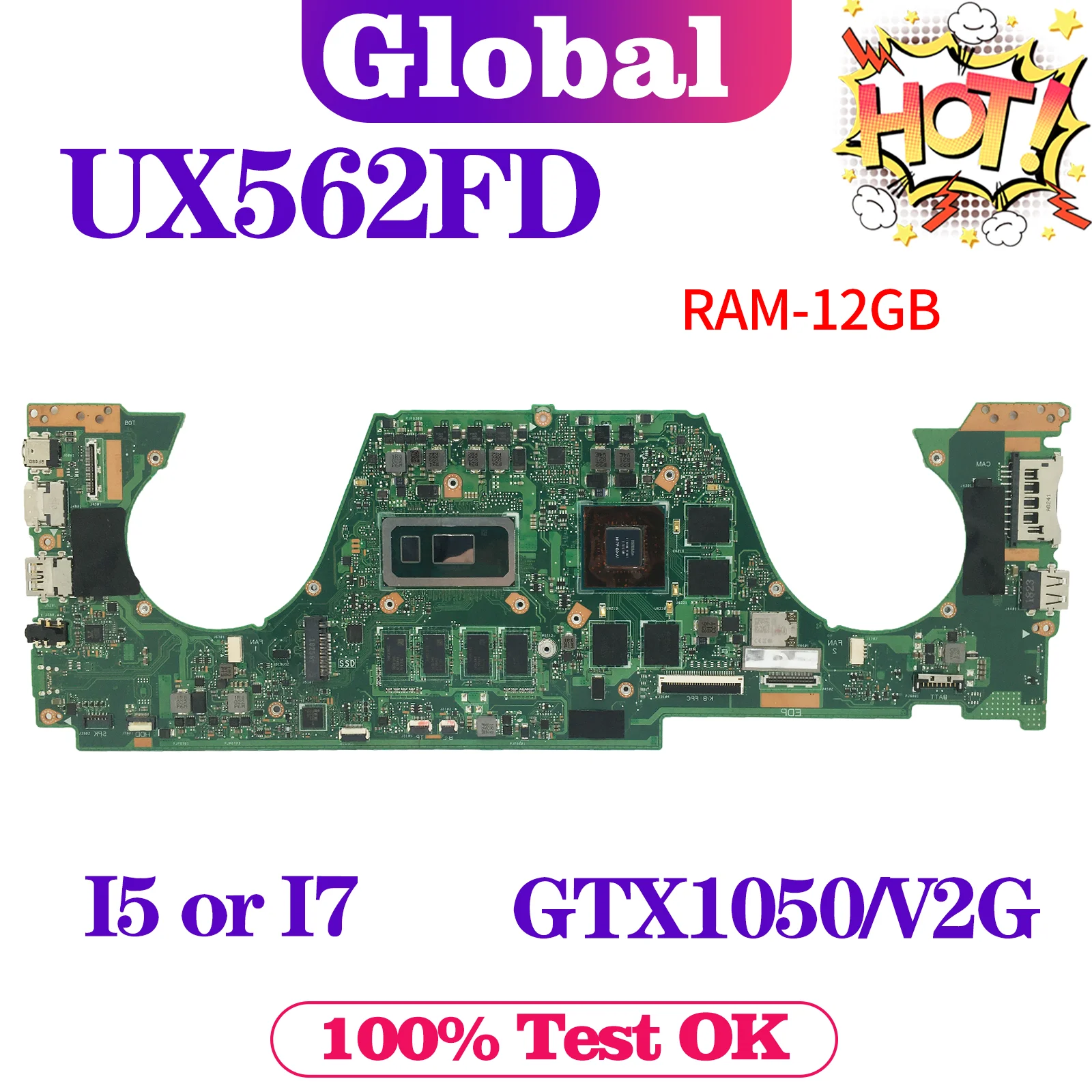 Placa base UX562FD UX562F UX562 Q547 Q547FD para placa base de ordenador portátil ASUS I5 I7 8th Gen 12G/RAM GTX1050/V2G