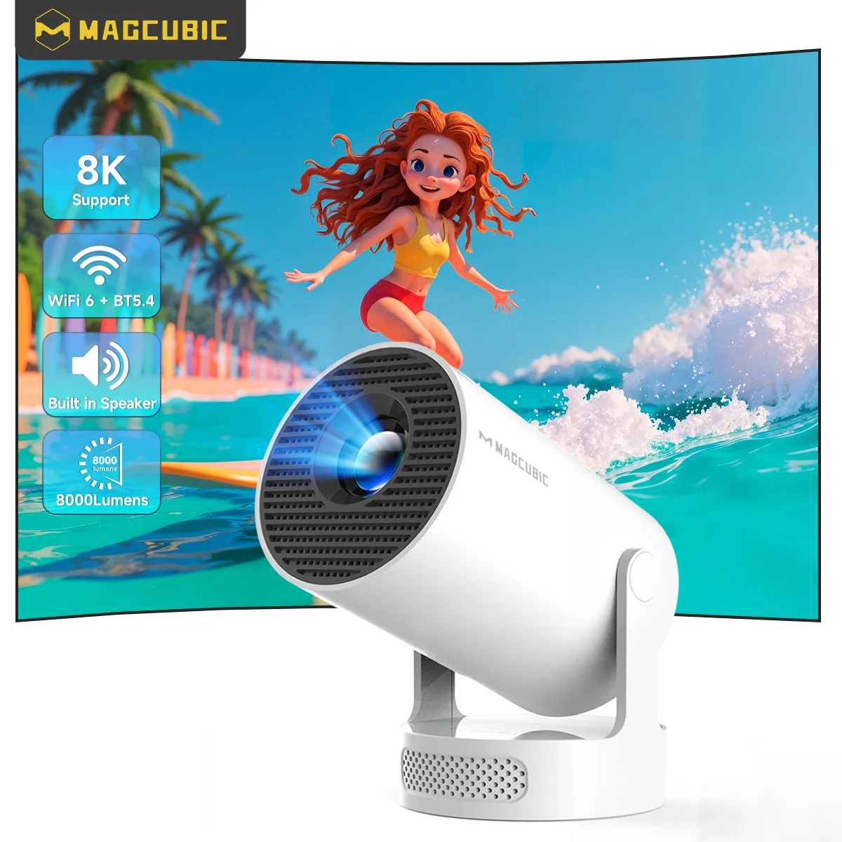 Magcubic HY300 Pro + Android14 proyector 8000 lúmenes 720P hogar de películas portátil al aire libre con altavoz de 5W WiFi6 BT5.4 HY300 actualizado - imagen 5