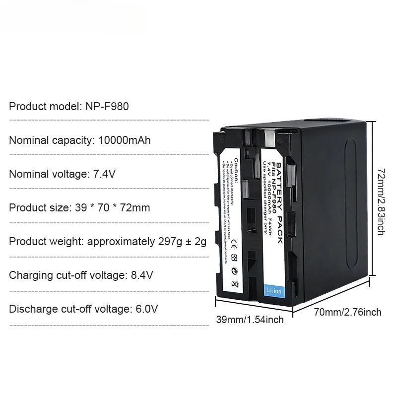 Probty 10000mAh NP-F980 NP-F970 NPF960 NP F970 batería con salida de carga USB para Sony PLM-100 CCD-TRV35 MVC-FD91 MC1500C - imagen 3