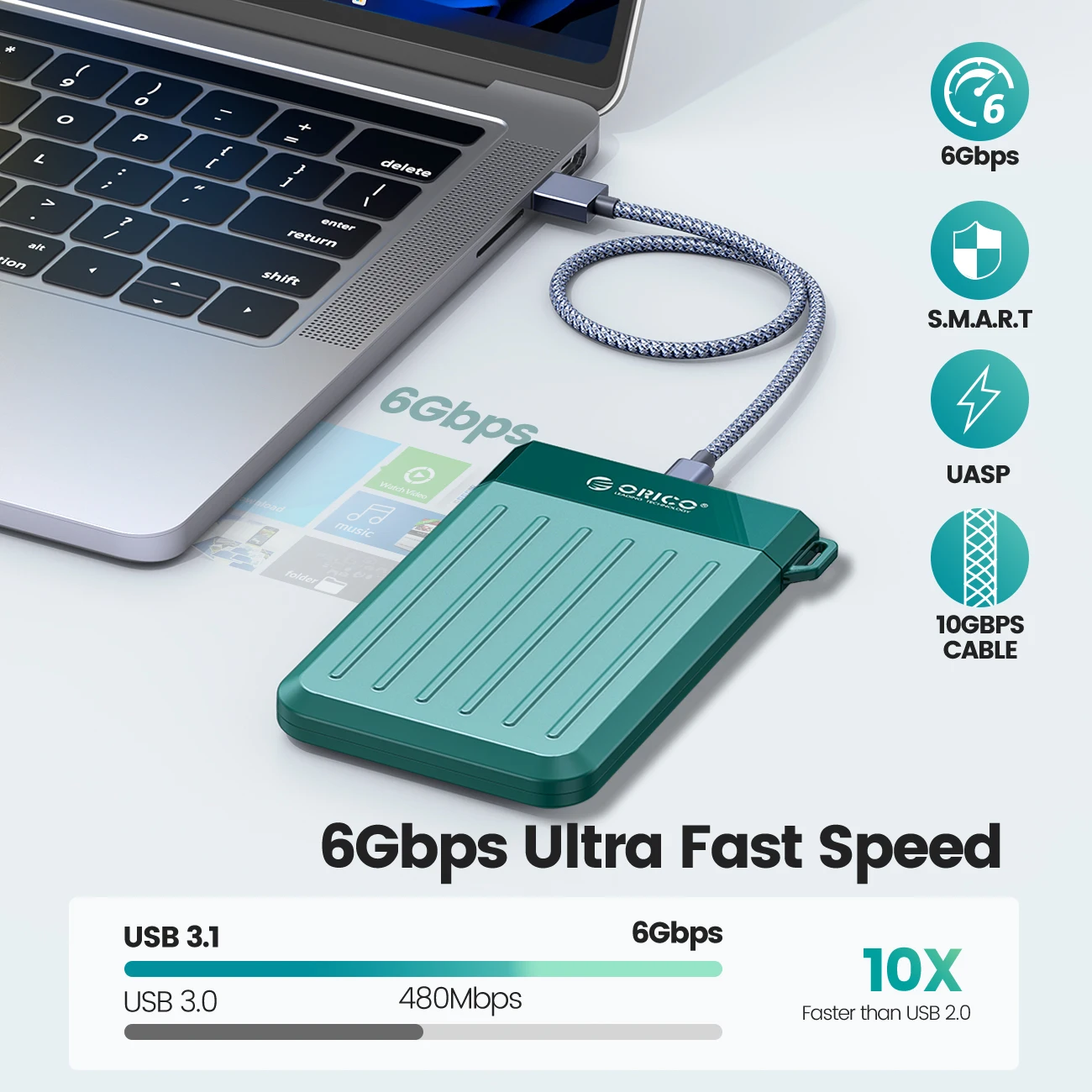 ORICO HDD Case Type C 6Gbps HDD Case 2.5 pulgadas SATA a USB 3.1 Hard Drive Case para 2.5 "HDD Support UASP External HDD Enclosure - imagen 3