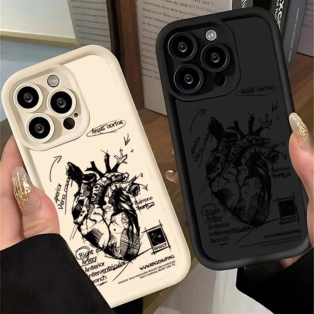 Funda de teléfono médica con forma de corazón, modelo Cardiovascular creativo para iPhone 17 15 Pro Max 11 12 13 14 16 Pro XR 7 8 Plus, cubierta anticaída