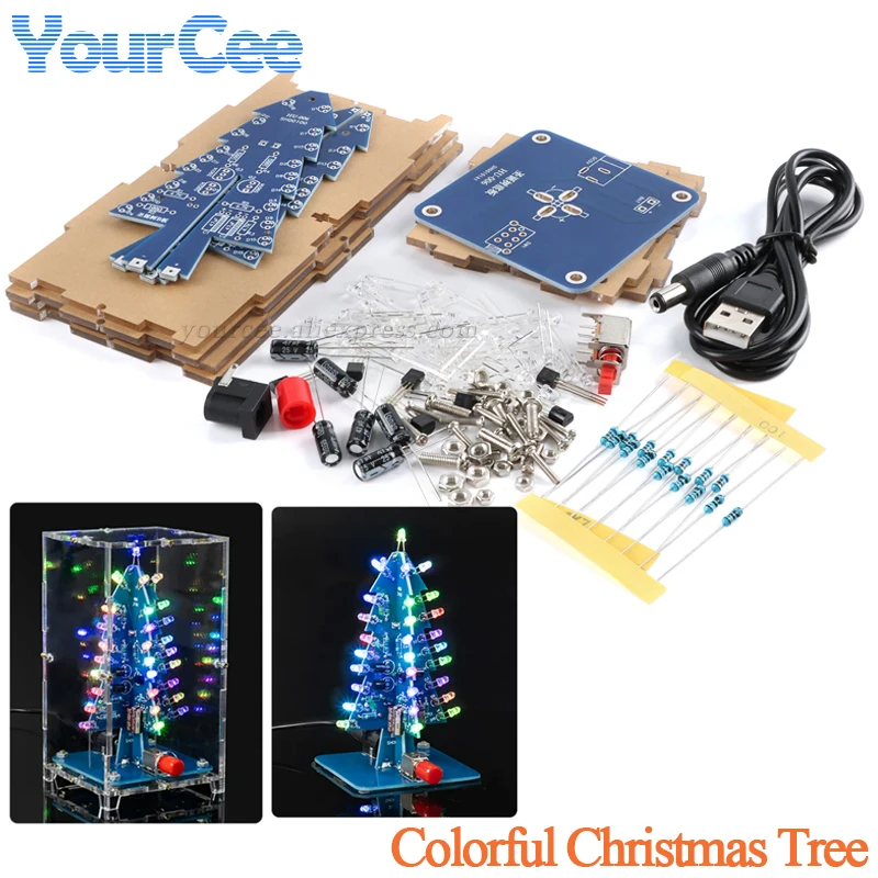 Kit de árbol de Navidad DIY, piezas de producción RGB, árbol de Navidad colorido 3D, circuito de Flash LED, práctica de soldadura, traje de aprendizaje