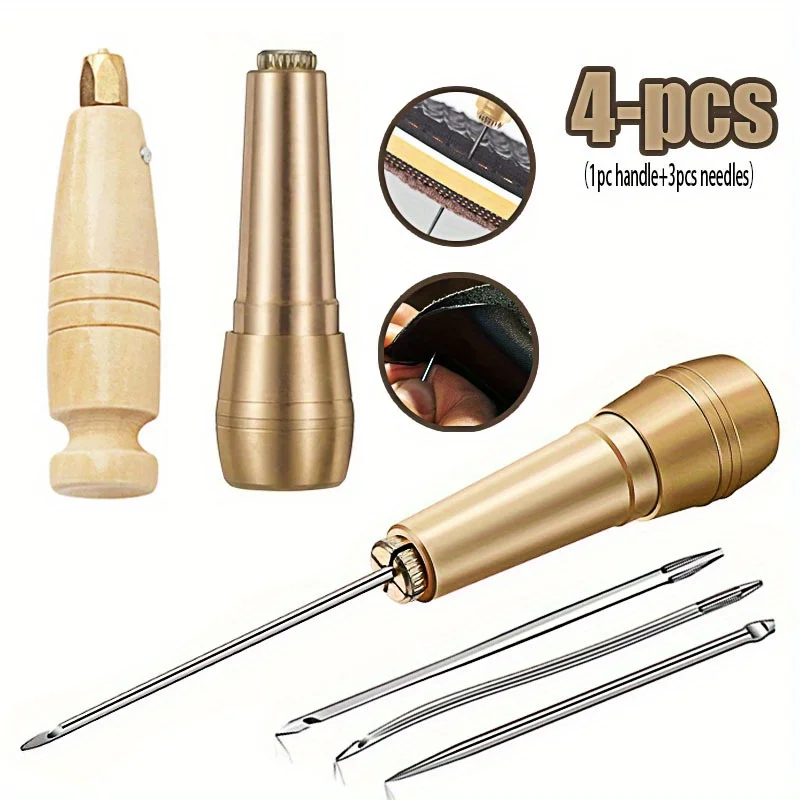 Juego de conos de costura de cuero, agujas rectas y curvadas, utilizadas para costura Manual de zapatos, herramientas de reparación artesanal de cuero, 4 Uds.