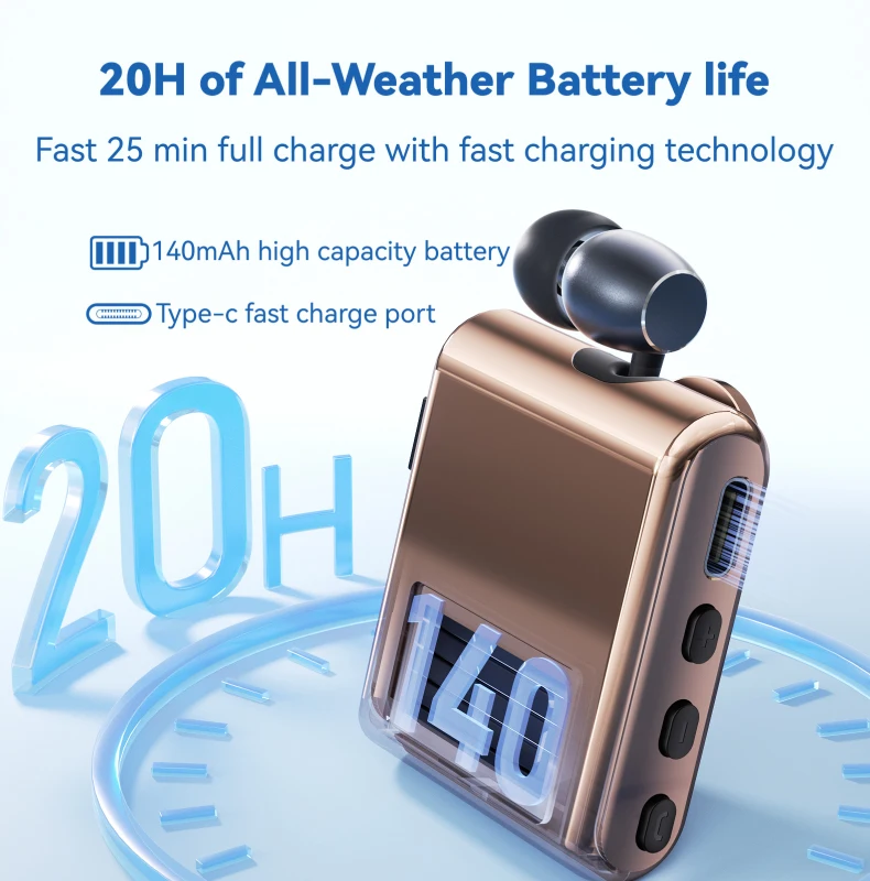 Auriculares inalámbricos Lavalier K89/K75 para negocios con Bluetooth 5.4, llamadas y música, pantalla LCD digital de 20 horas, recordatorio de vibración, informe de voz y visualización de números, auriculares de músic - imagen 4