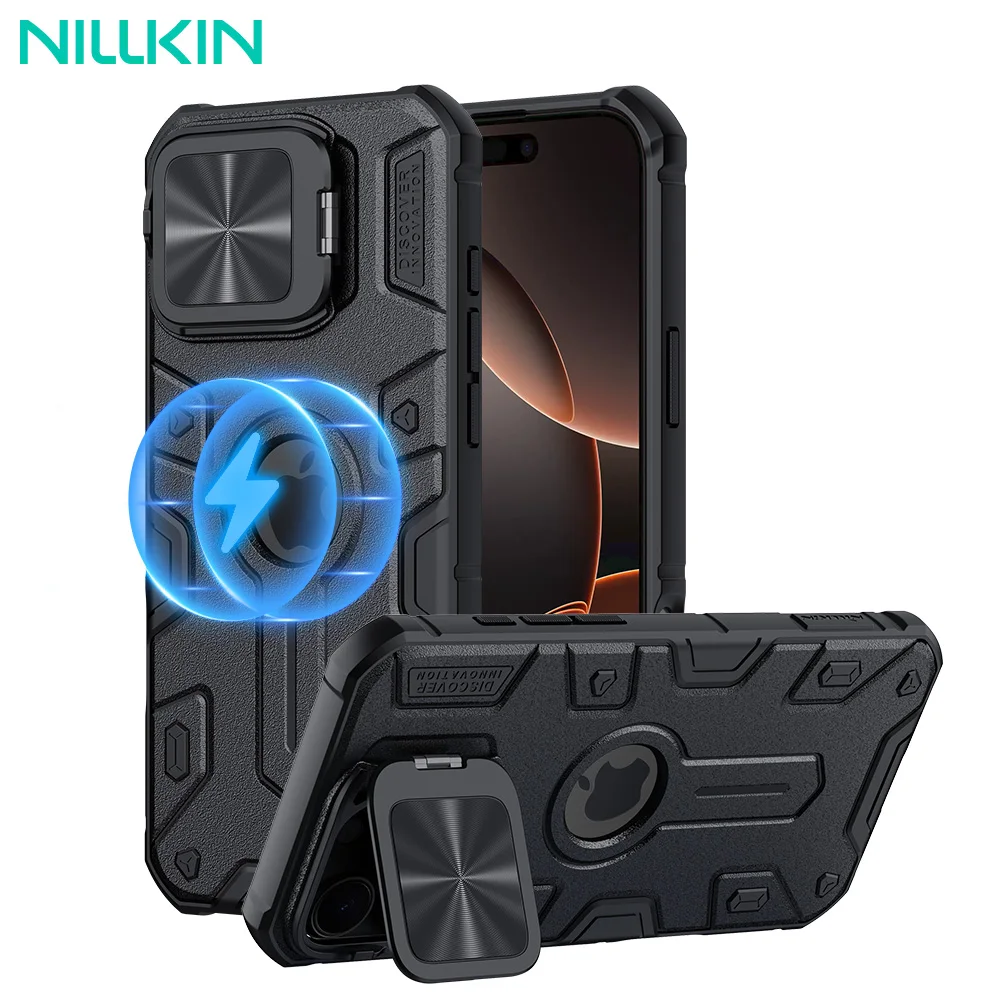Para iPhone 16 Pro Max Magsafe funda Nillkin Armor Prop con protección de lente cubierta a prueba de golpes para iPhone 16 Pro Max funda magnética