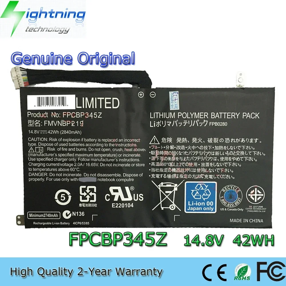 Nueva batería Original y genuina para ordenador portátil FPCBP345Z 14,8 V 42Wh para Fujitsu LifeBook UH572 FMVNBP219 FPB0280, etc.