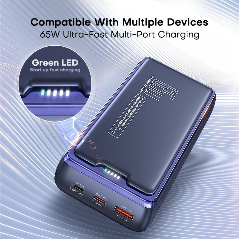 QOOVI Power Bank 30000mAh capacidad de batería externa PD 65W carga rápida cargador portátil Powerbank para ordenador portátil iPhone Samsung - imagen 5