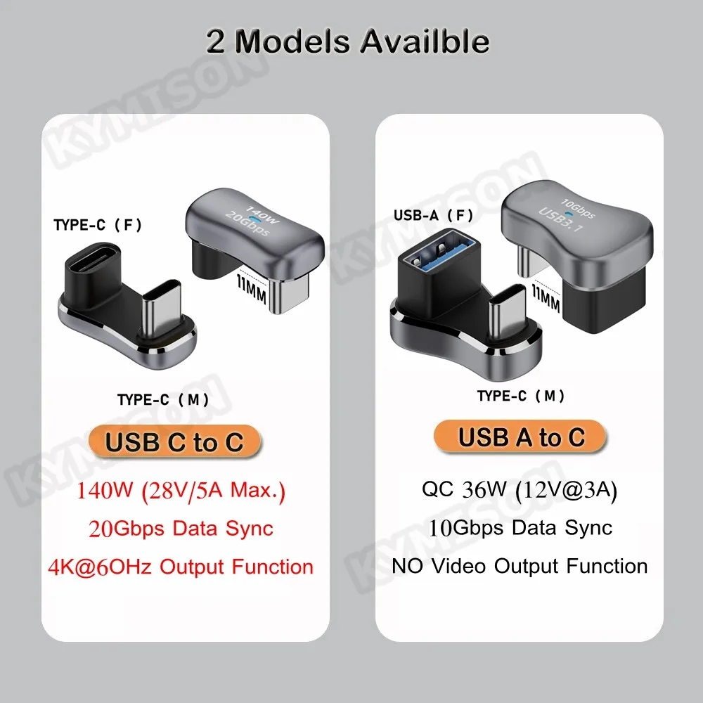 USB-C de ángulo de 180 grados, convertidor macho a hembra, USB-C, 3,1/PD, 140W, adaptador de carga rápida a tipo C, para cubierta de vapor/interruptor - imagen 2