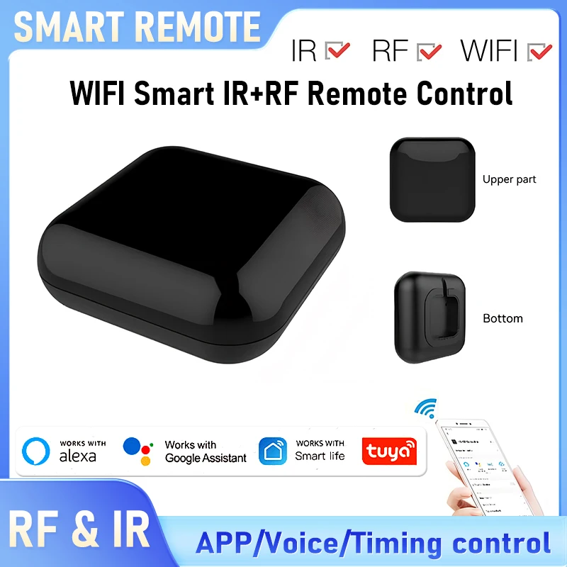 Tuya WiFi Control remoto inteligente IR, aplicación/Control de voz Universal RF y control remoto por infrarrojos funciona con Alexa y asistente de Google