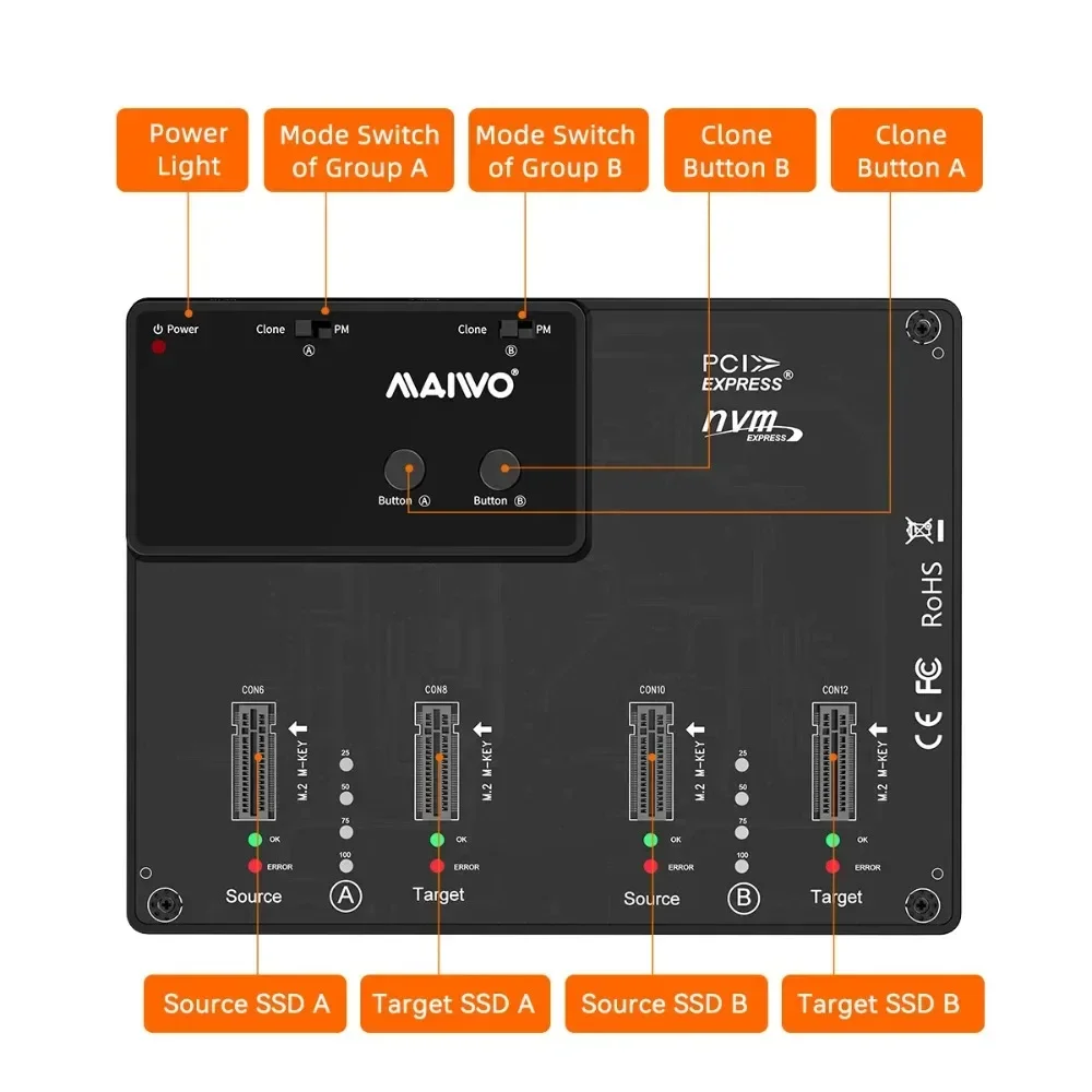 MAIWO-máquina de copia de carcasa SSD M.2 Nvme, lector de disco duro externo tipo C, compatible con clonación - imagen 2