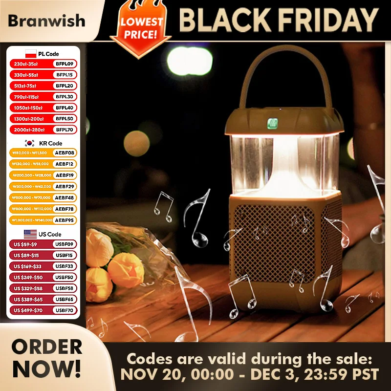 Altavoz Bluetooth 2 en 1, caja de sonido estéreo de 10W, altavoz de doble luz de 280LM, Audio portátil de reproducción 20H, resistente al agua para acampar al aire libre