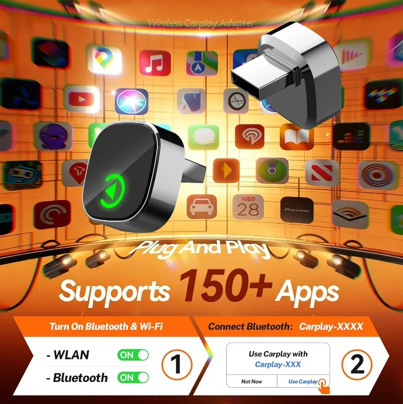 Adaptador inalámbrico Android Auto 2 en 1, Dongle CarPlay inalámbrico, sistemas inteligentes para coche, caja inteligente AI para coche con CarPlay con cable - imagen 5