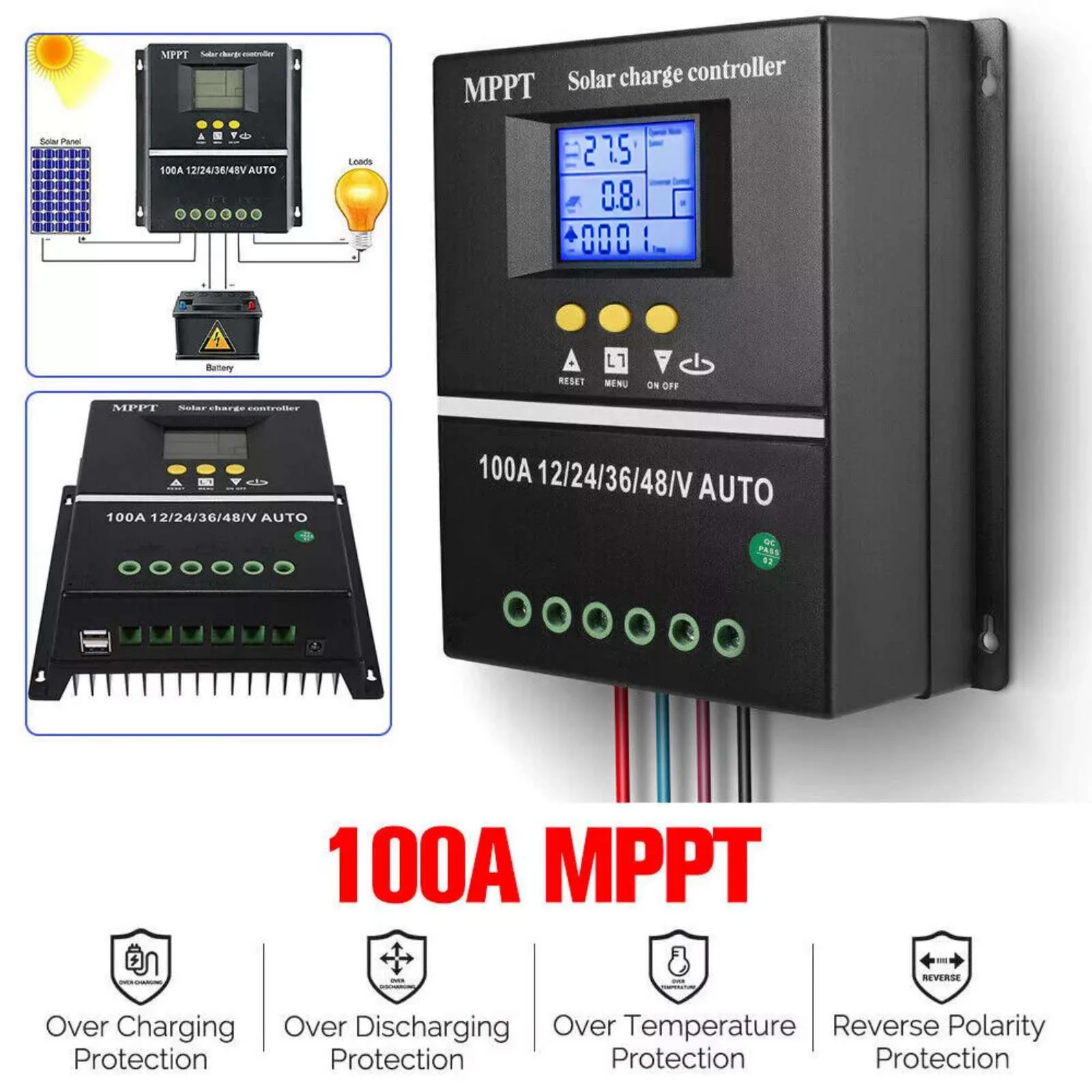 Controlador de carga Solar MPPT 100A, regulador inteligente de batería de Panel Solar de 12V, 24V, 36V y 48V para plomo-ácido/litio - imagen 4