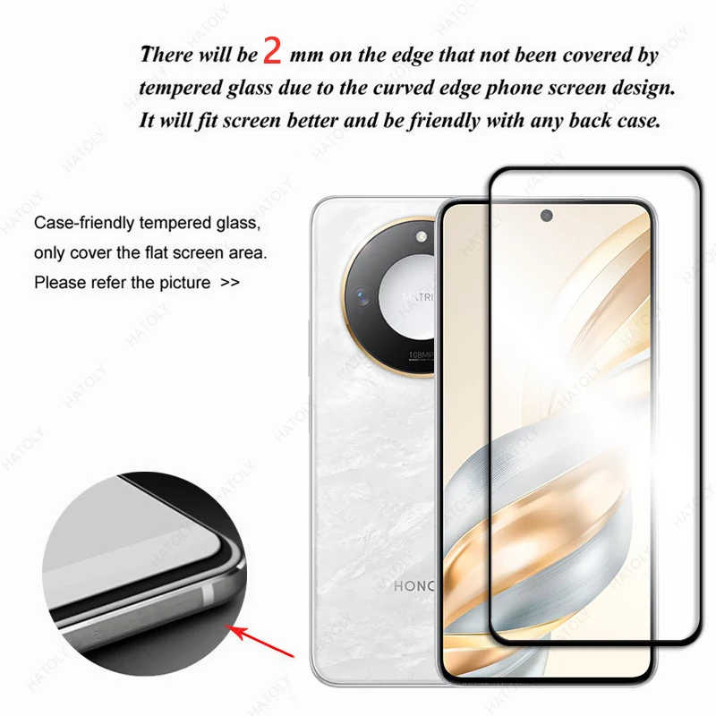 Vidrio templado para Honor X60, película protectora de borde negro para Honor X60, Protector de pantalla transparente, Protector de lente de cámara para Honor X60 - imagen 3
