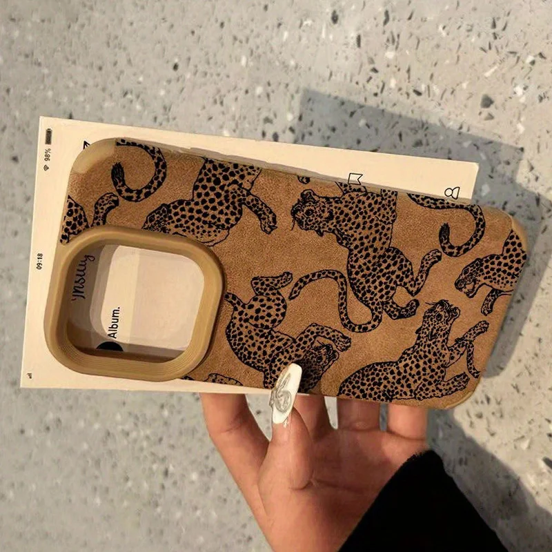 Funda de teléfono de cuero regenerado con patrón de leopardo vivo para iPhone 17 16 15 14 Pro Max 13 12 11 XS XR X 16 Plus cubierta de parachoques a prueba de golpes - imagen 3