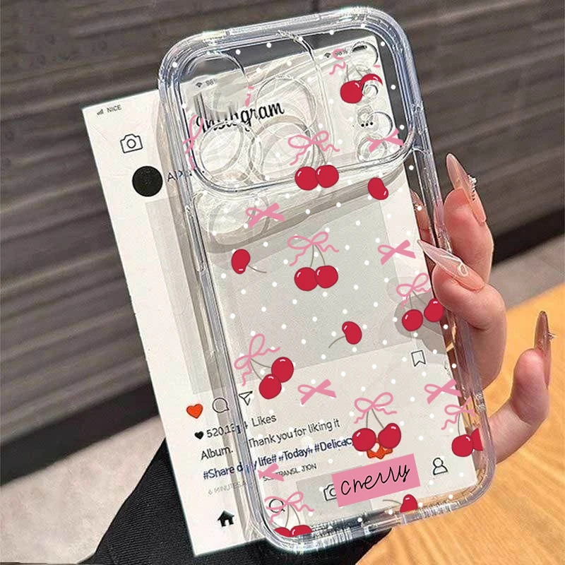 Funda de teléfono transparente de TPU Simple con diseño de cereza roja vino a la moda para IPhone 17 16 15 Plus 11 13 14 Pro Max 17 Air 16E 17 Pro Max - imagen 5