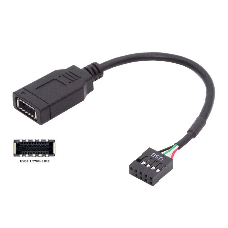 Conector de Cable USB 2,0 de 9 pines a tipo E, placa base interna de 9 pines a tipo KEY A a USB AM, carcasa de PC, adaptador tipo C de Panel frontal