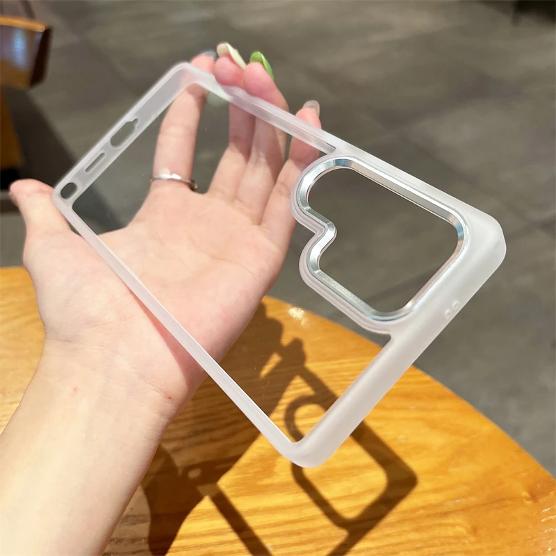 Funda acrílica transparente HD para Samsung Galaxy S25 S24 Ultra Plus, anillo de cámara de Metal, armadura de parachoques de silicona, cubierta dura a prueba de golpes - imagen 3