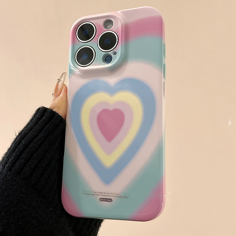 Funda de teléfono TPU con corazón de amor de Color degradado a la moda para iPhone 16 15 13 14 12 11 Pro Max 16 Plus carcasa trasera suave - imagen 4