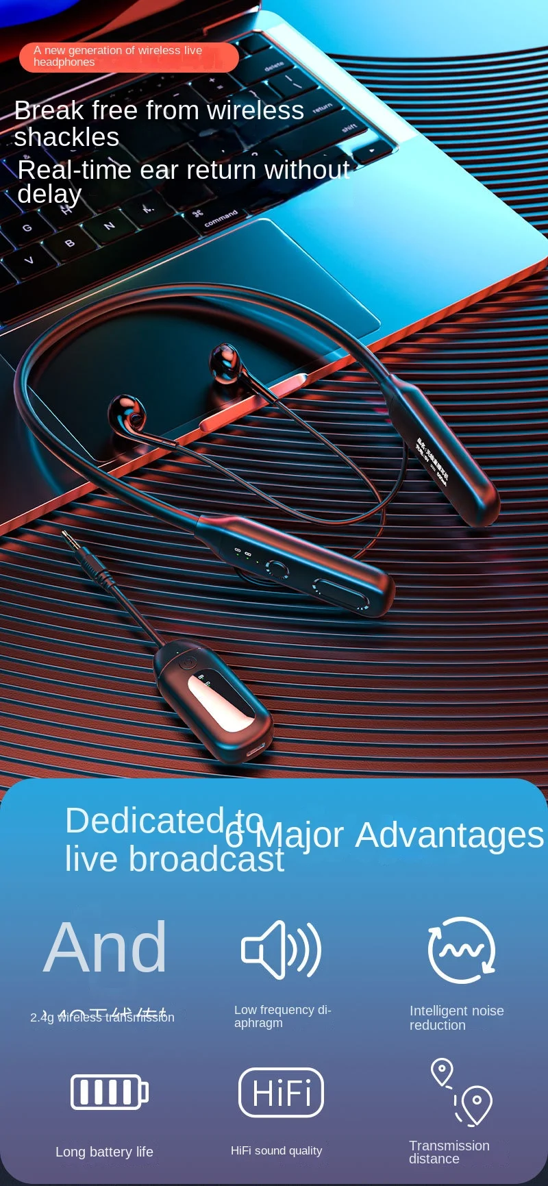 Auriculares para colgar en el cuello Auriculares inalámbricos Reducción de ruido inteligente especializados para uso en exteriores - imagen 4