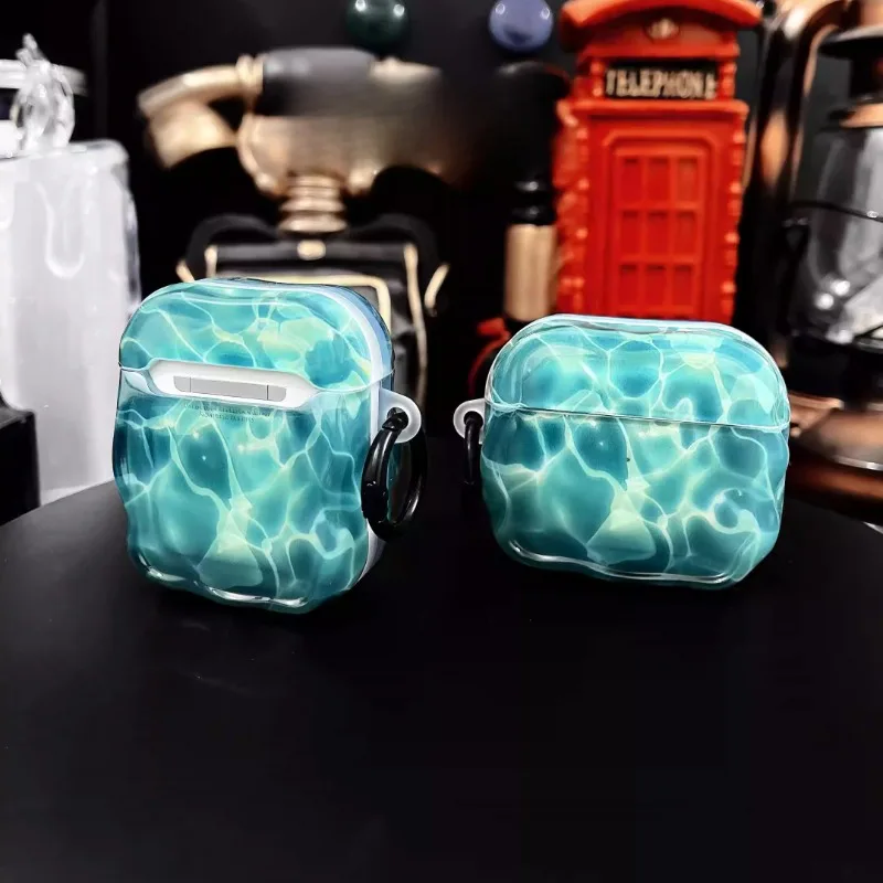 Funda para auriculares con ondas de agua, adecuada para AirPods Pro2/3, AirPods 2/3, Material TPU, funda protectora para auriculares translúcida personalizada - imagen 4