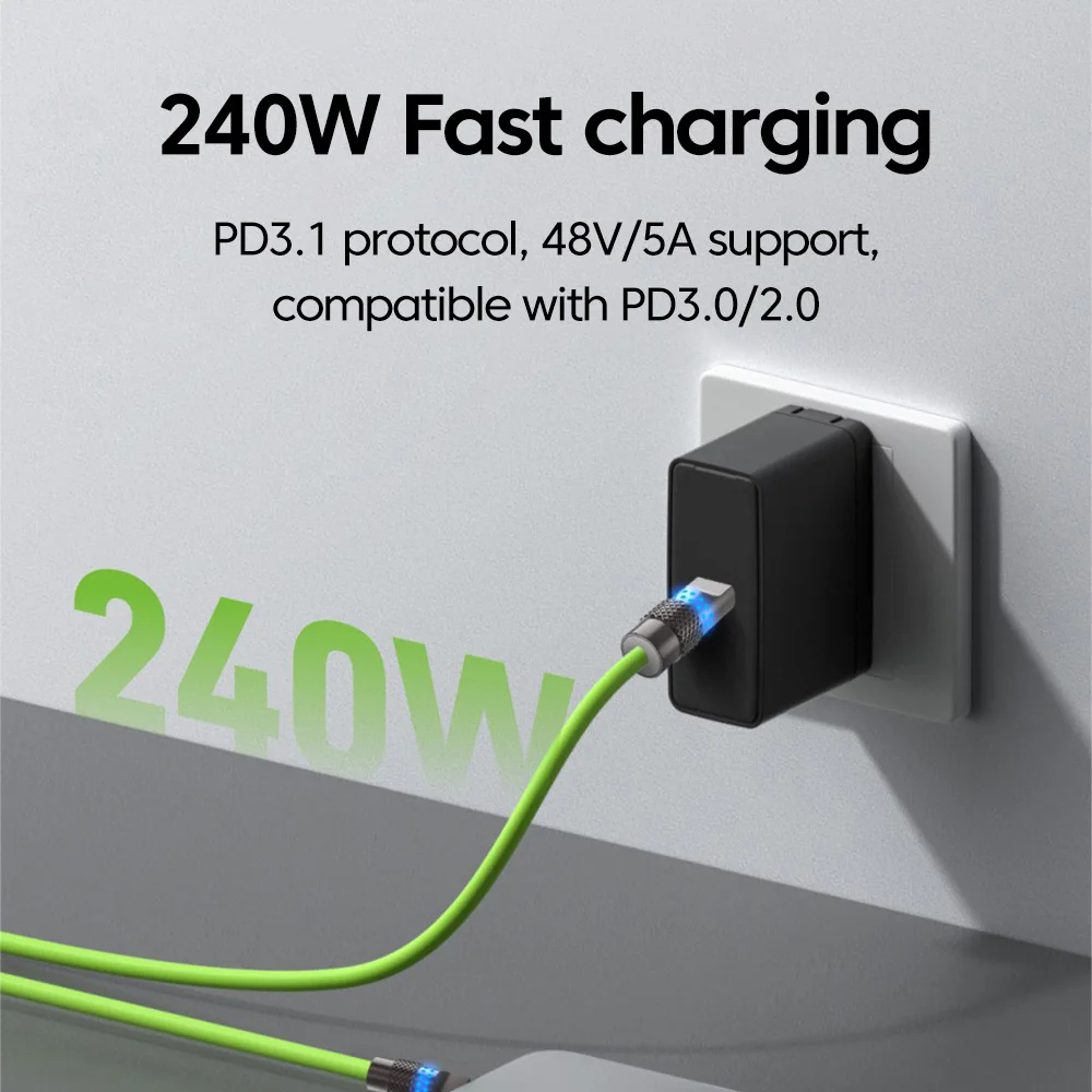 240W tipo C a tipo C Super carga indicador LED de silicona Cable de datos tipo C para Iphone 15 16 Samsung s24 s23 Huawei Tablet Laptop - imagen 2